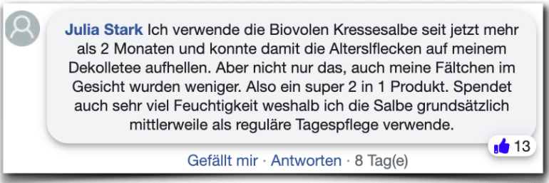 Biovolen Kressesalbe Bewertungen facebook